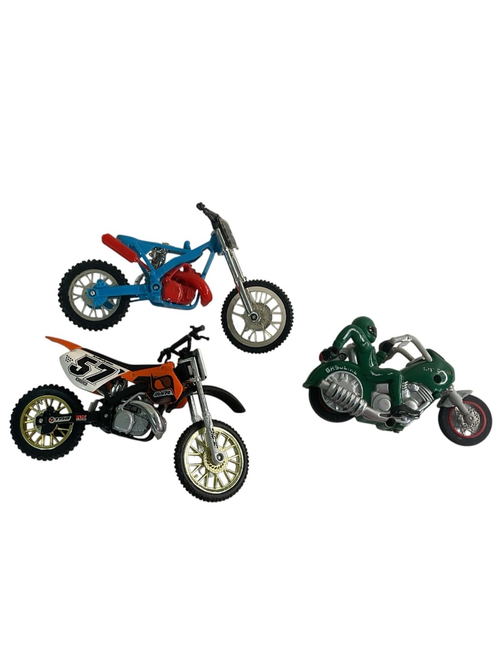 Road Champs MXS #57 Dirt Bike Hess 2007 Motorcycle + Blue Bike Toy Lot of 3